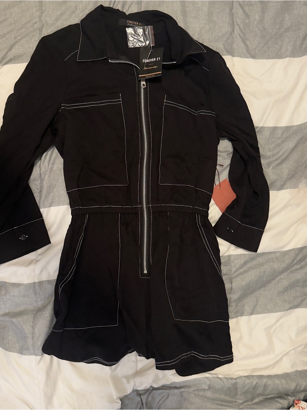 Forever 21 Black Romper with White Contrast Stitching - Picture 1 of 3